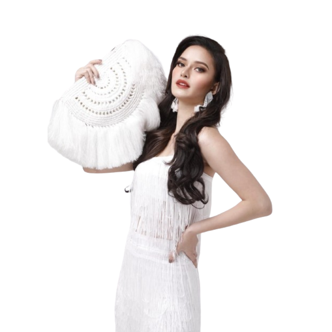 LUNA Handmade Half-Moon Clutch/Sling with Fringes | Premium Straw Bag