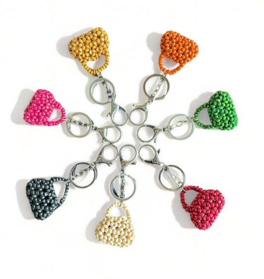 Beaded Bag Charms in different colors.