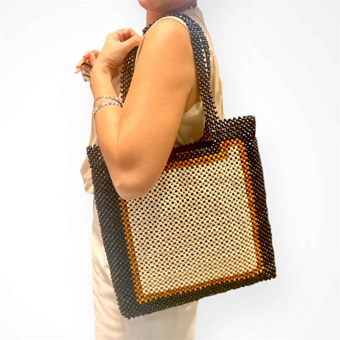 ALESSANDRA Beaded Tote Bag | Wooden Beads Collection