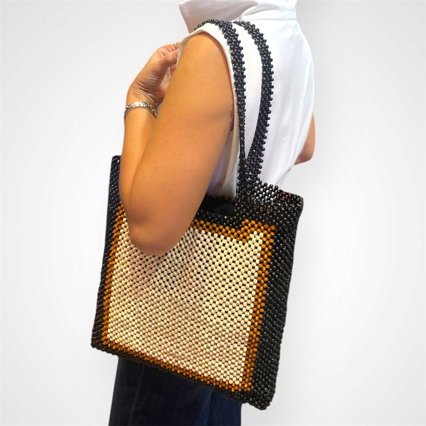 ALESSANDRA Beaded Tote Bag | Wooden Beads Collection