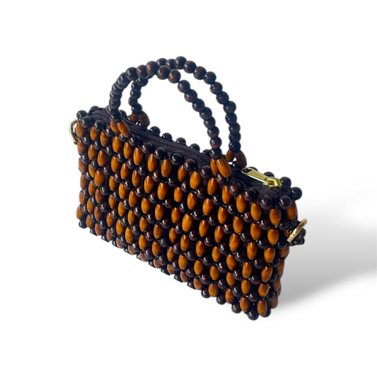 AMARA Beaded Handbag with Detachable Sling | Wooden Beads Collection