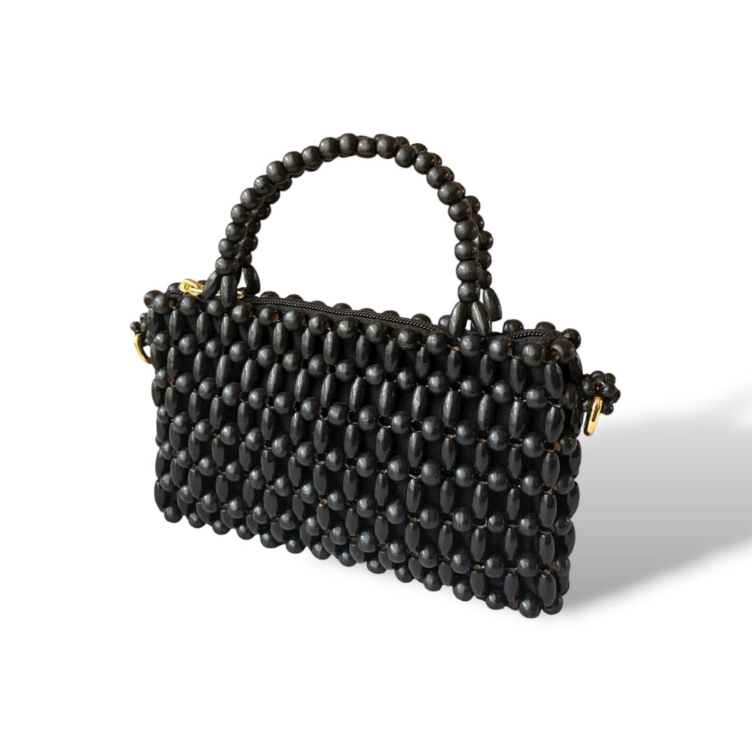 AMARA Beaded Handbag with Detachable Sling | Wooden Beads Collection