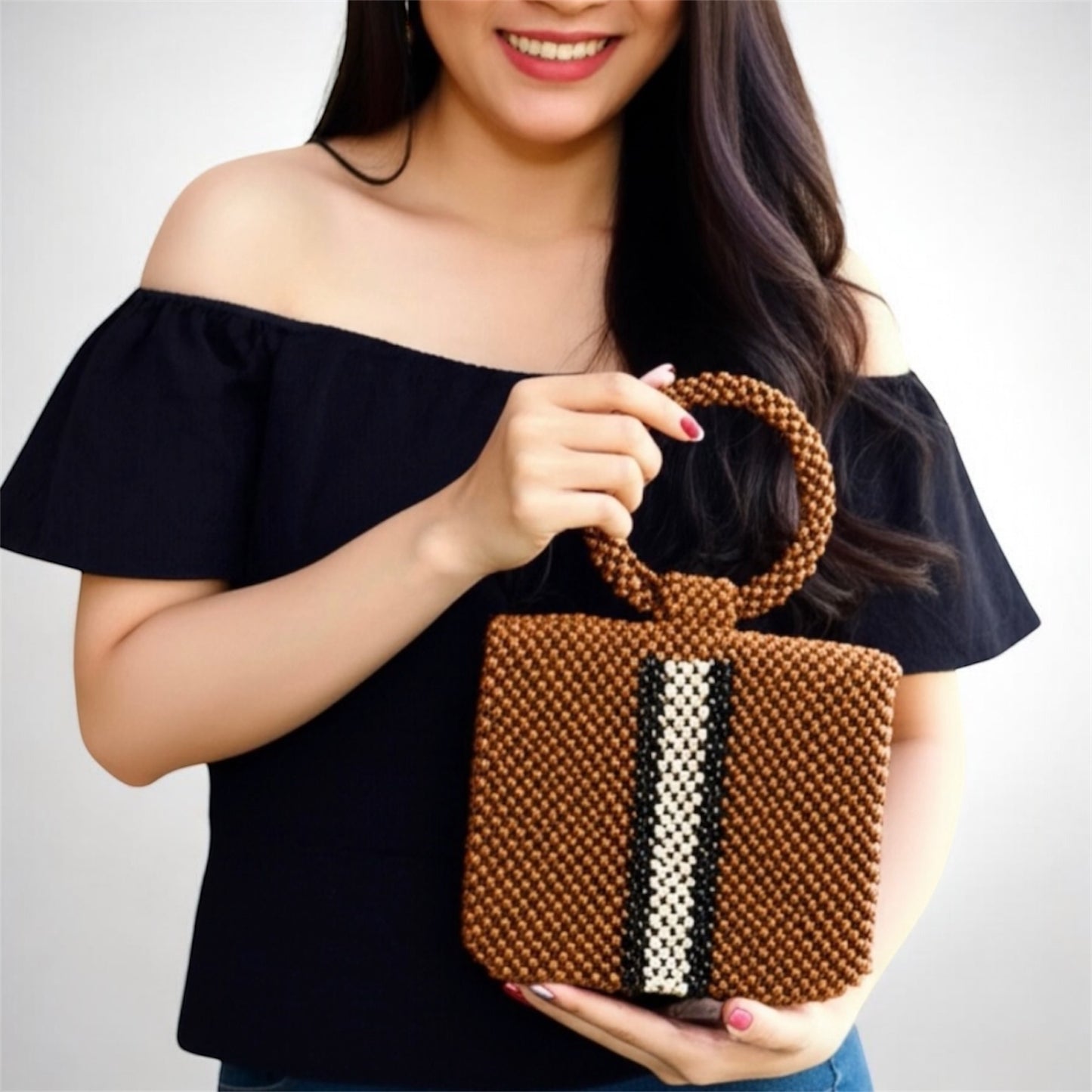 BEATRIZ Beaded Bag for Gala | Wooden Beads Collection