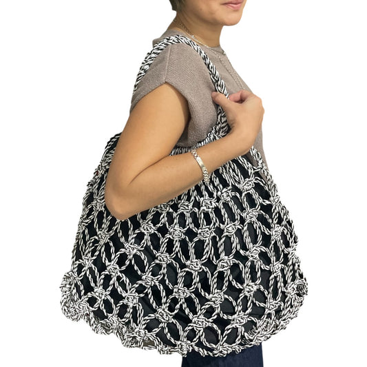 MARINA Handmade Macrame Net Tote Bag with Lining | Premium Straw Bag