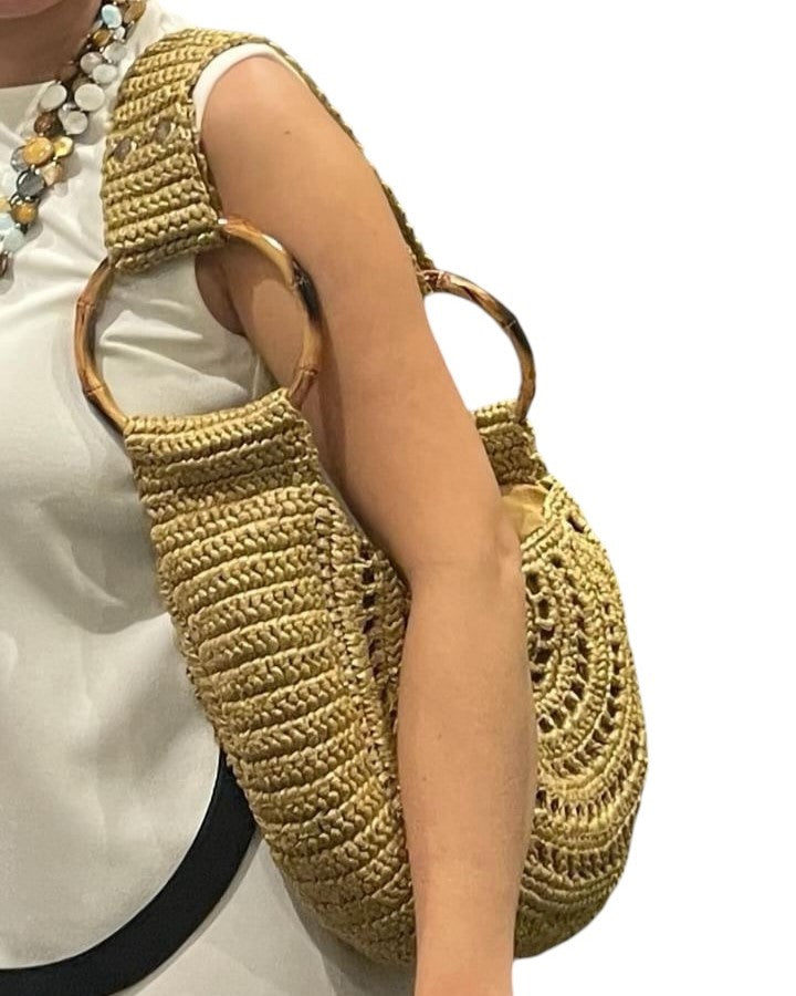 EVITA Crocheted Moon Bag with Shoulder Strap | Premium Straw Bag