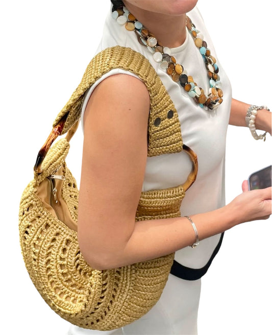 EVITA Crocheted Moon Bag with Shoulder Strap | Premium Straw Bag