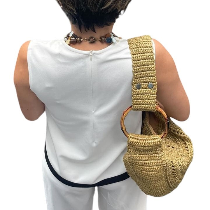 EVITA Crocheted Moon Bag with Shoulder Strap | Premium Straw Bag