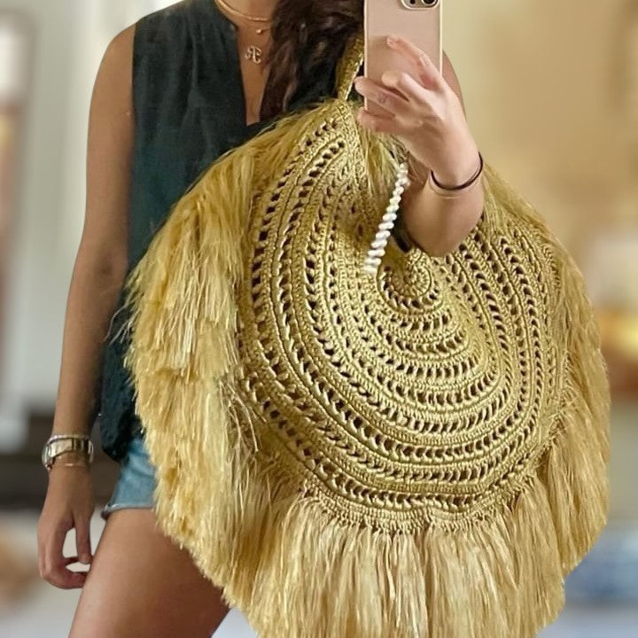 FIESTA Custom Handmade Shoulder Bag with Fringes | Premium Straw Bag
