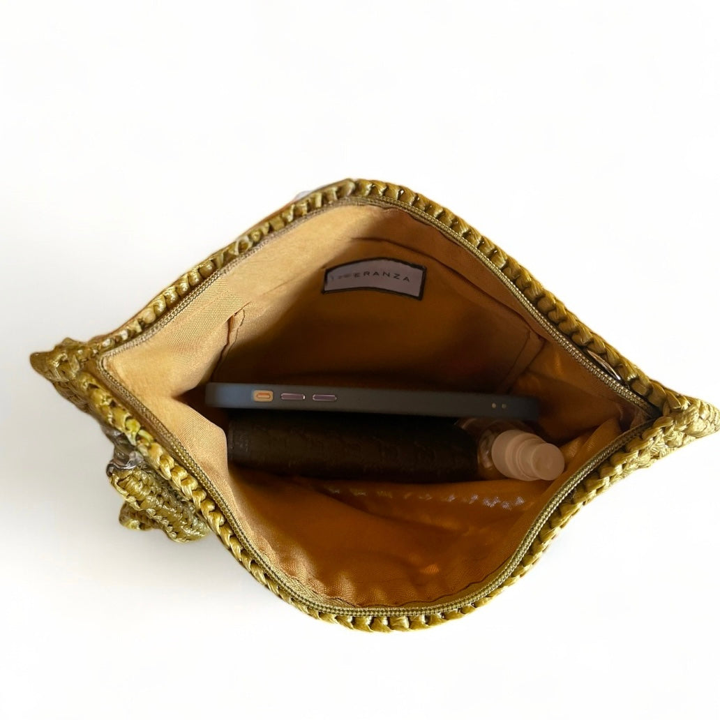 TIARA Handwoven Convertible Clutch/Wristlet/Sling | Premium Straw Bag
