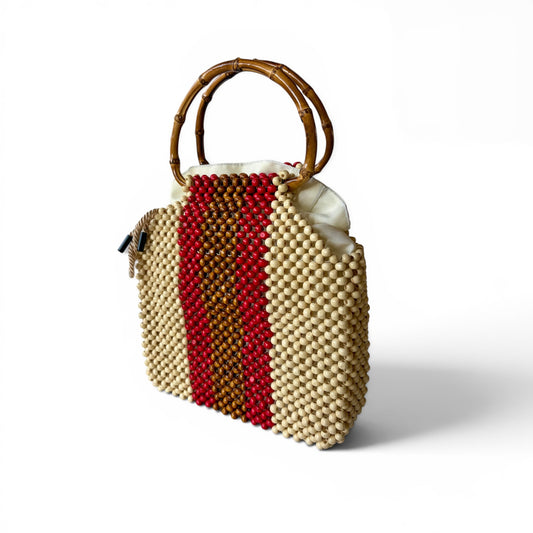 HANNAH Handbag with Natural Bamboo Handles | Wooden Beads Collection