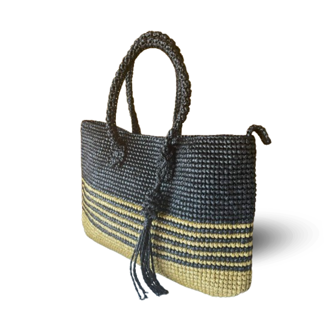 IVANNA Striped Beach Tote | Premium Straw Bag
