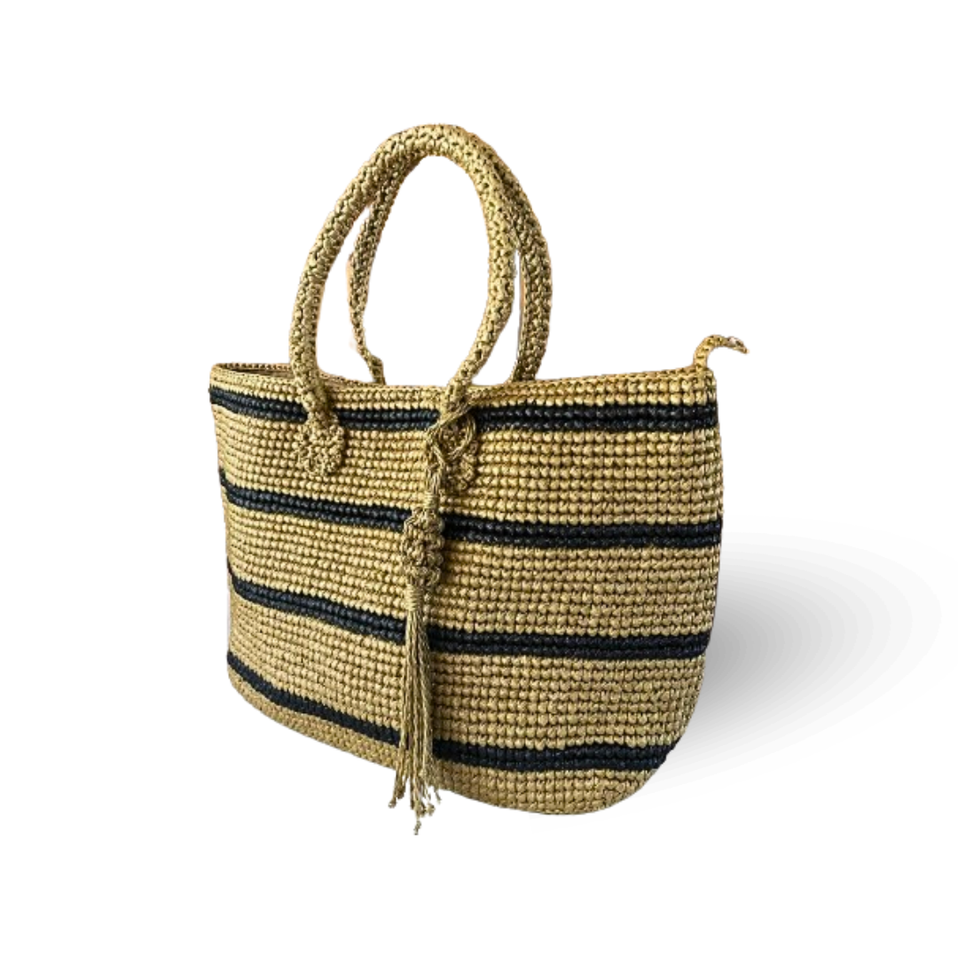 IVANNA Striped Beach Tote | Premium Straw Bag
