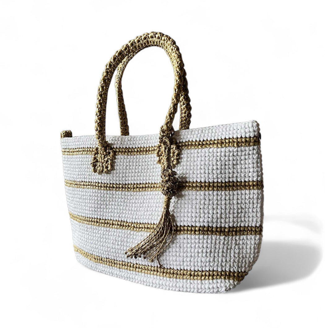 IVANNA Striped Beach Tote | Premium Straw Bag