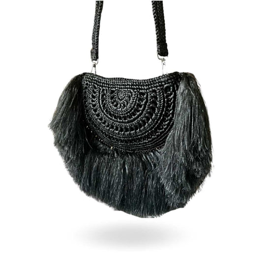 LUNA Handmade Half-Moon Clutch/Sling with Fringes | Premium Straw Bag