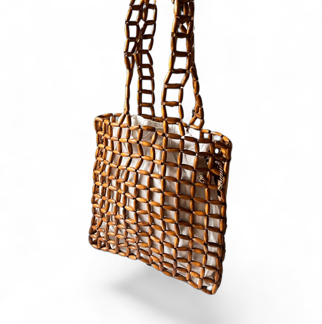 LUCIA Beaded Bohemian Tote Bag | Wooden Beads Collection
