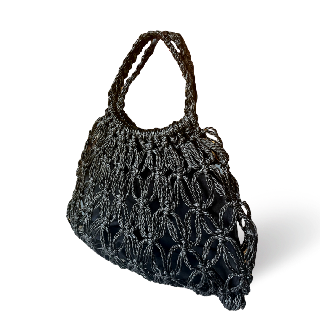 MARINA Handmade Macrame Net Tote Bag with Lining | Premium Straw Bag