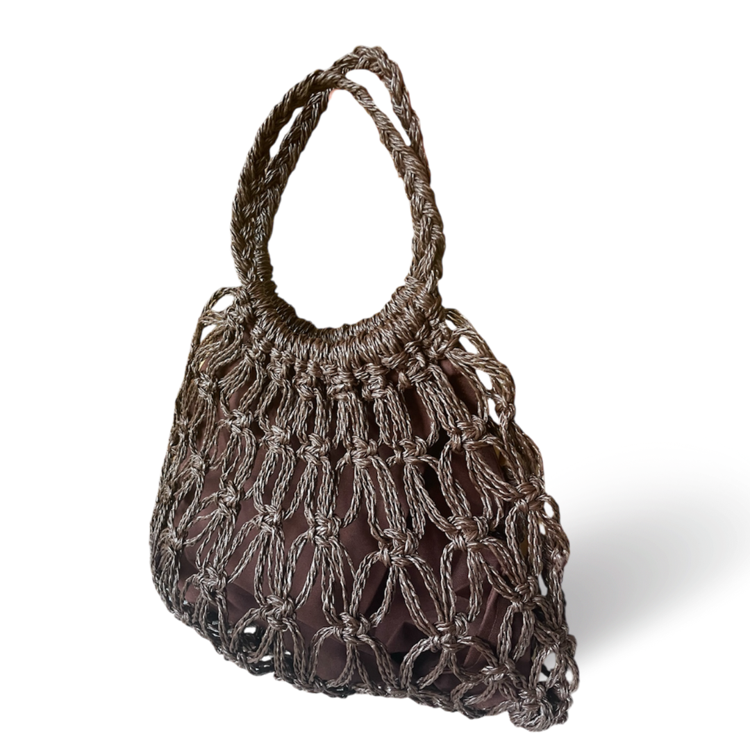 MARINA Handmade Macrame Net Tote Bag with Lining | Premium Straw Bag