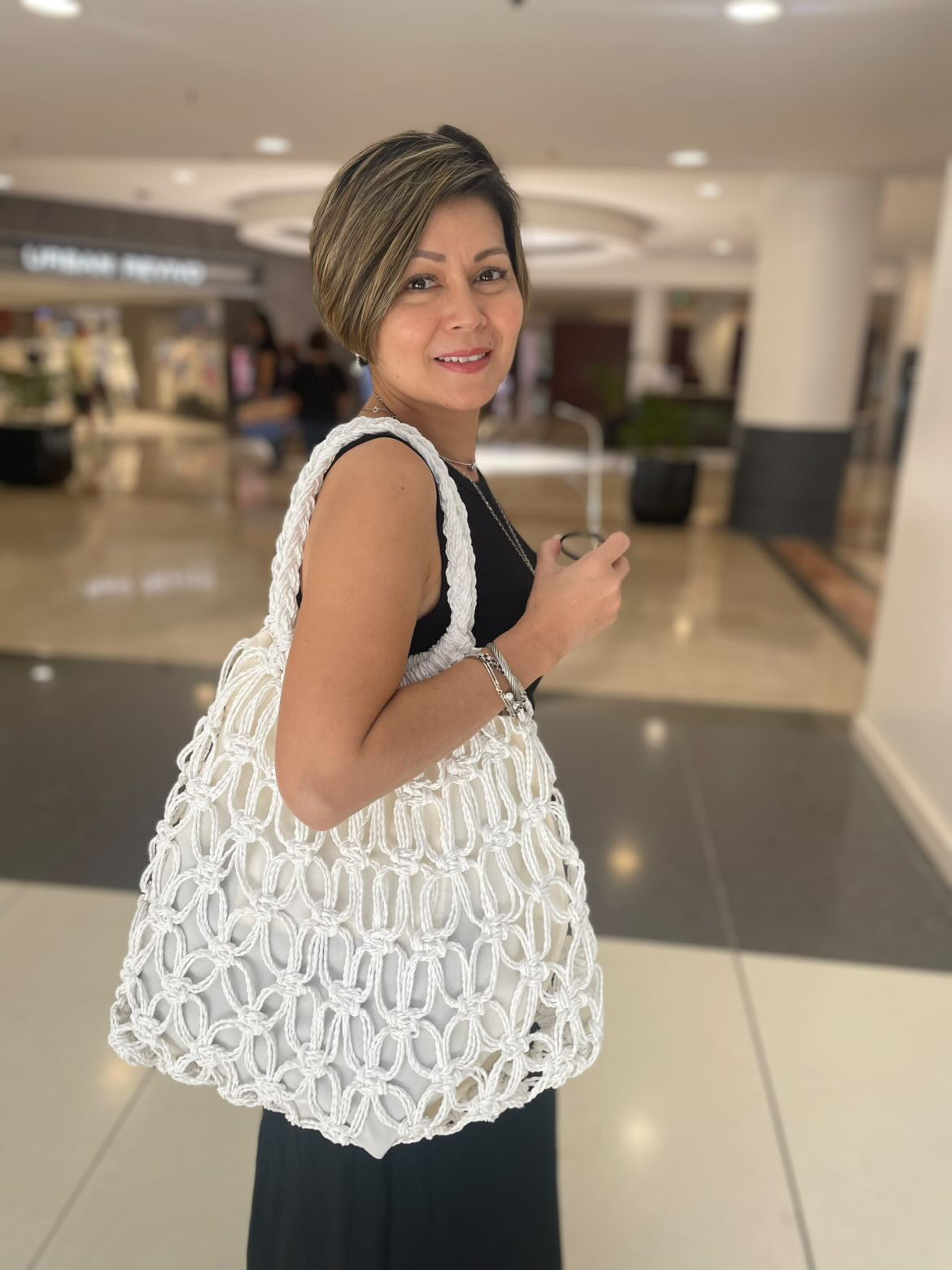 MARINA Handmade Macrame Net Tote Bag with Lining | Premium Straw Bag