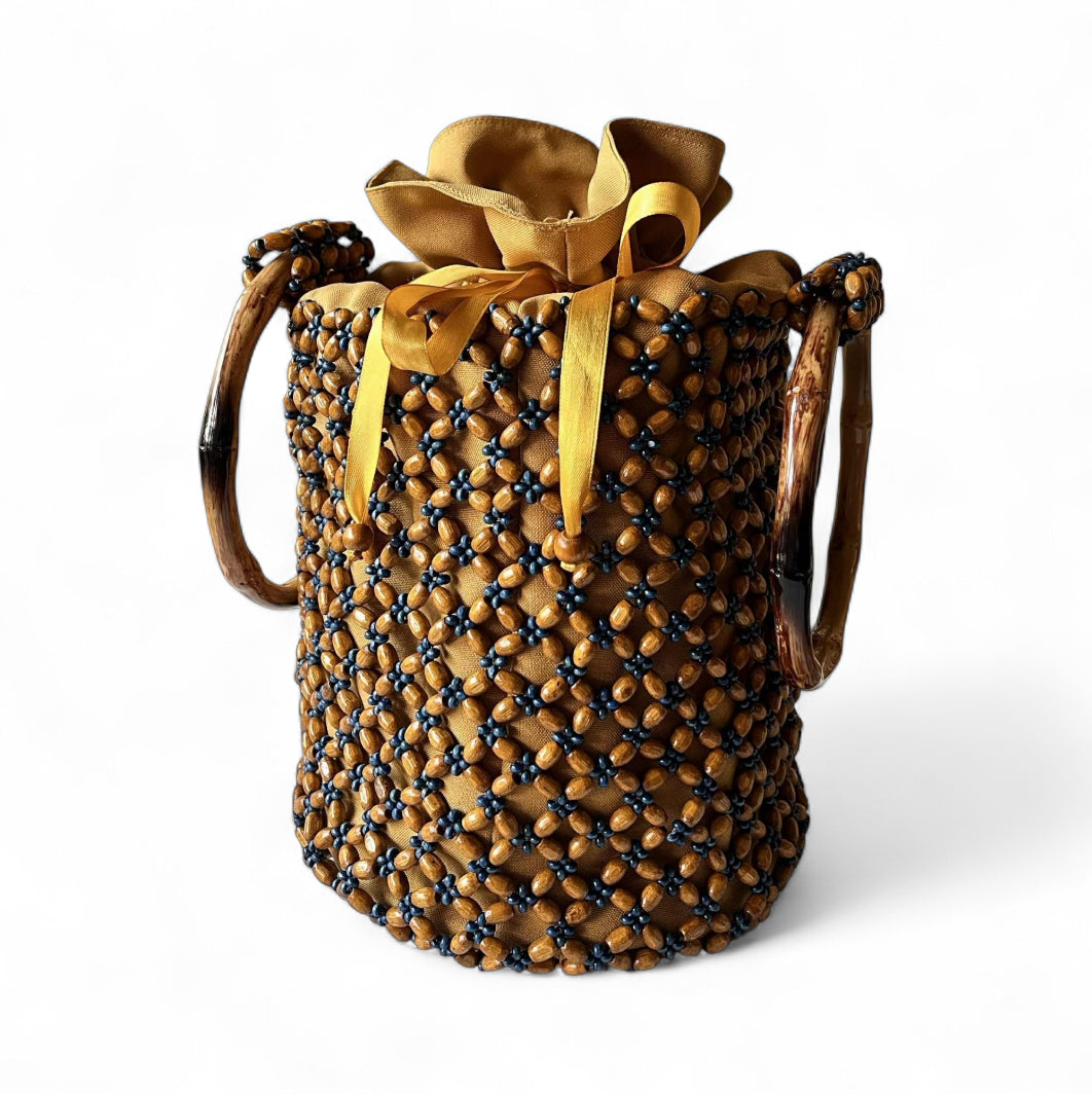 MONICA Beaded Bucket Bag | Wooden Beads Collection