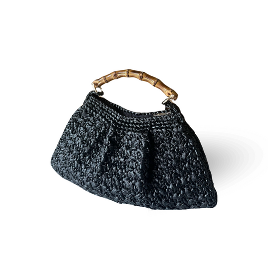 PICCOLA Handbag with Natural Bamboo Handle | Premium Straw Bag
