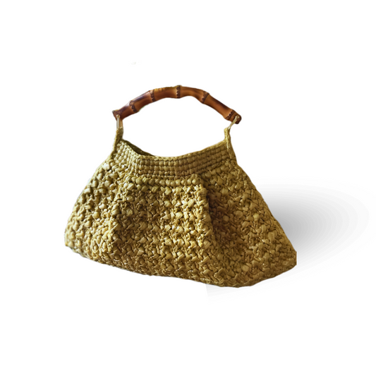 Piccola in gold with bamboo handle - premium straw bags.