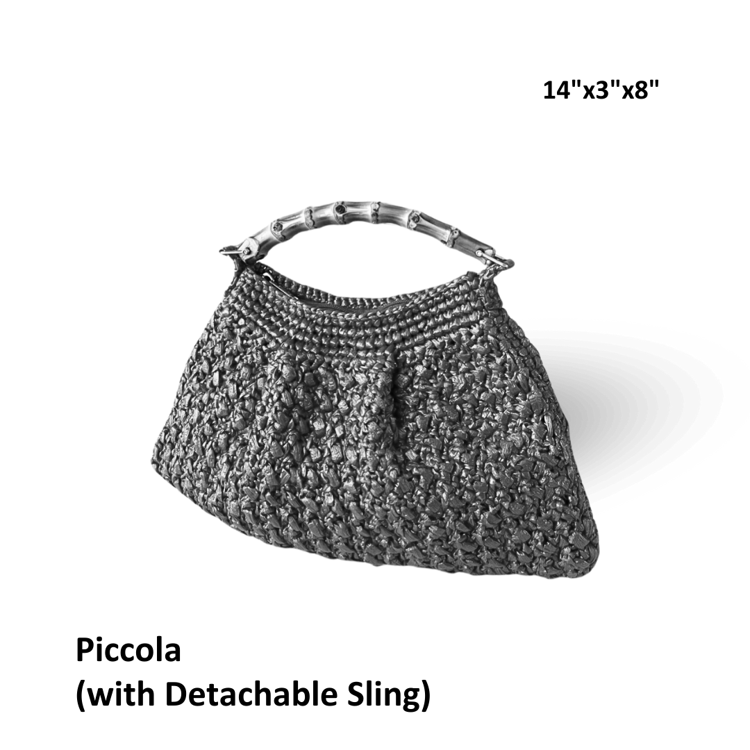 PICCOLA Handbag with Natural Bamboo Handle | Premium Straw Bag