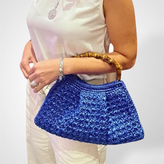 PICCOLA Handbag with Natural Bamboo Handle | Premium Straw Bag