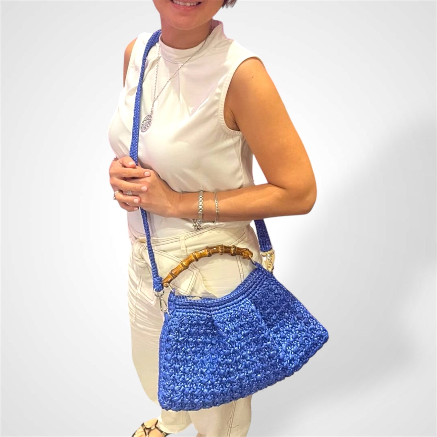 PICCOLA Handbag with Natural Bamboo Handle | Premium Straw Bag