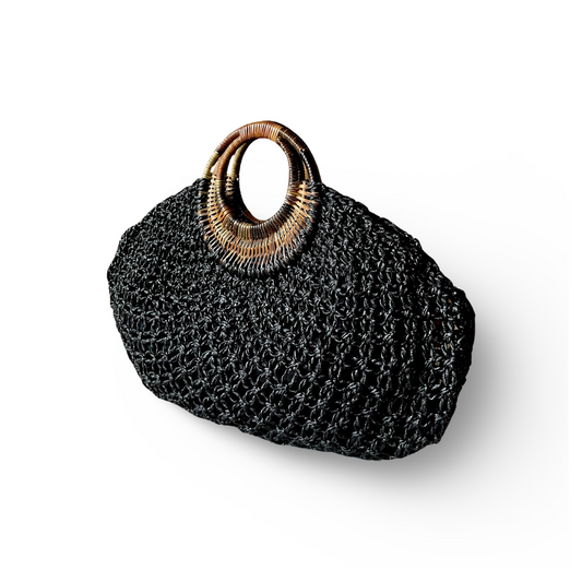 REINA Macrame Rattan Handles Handbag | Premium Straw Bag