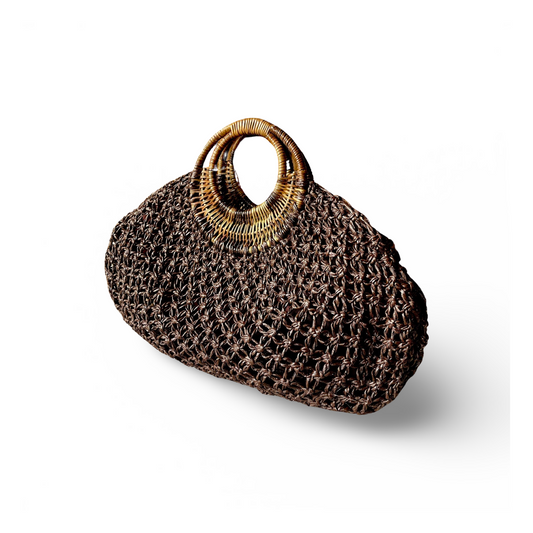 REINA Macrame Rattan Handles Handbag | Premium Straw Bag