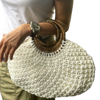 REINA Macrame Rattan Handles Handbag | Premium Straw Bag