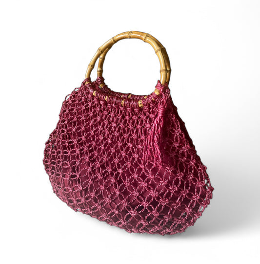 TARA Macrame Handbag with Natural Bamboo Handles | Premium Straw