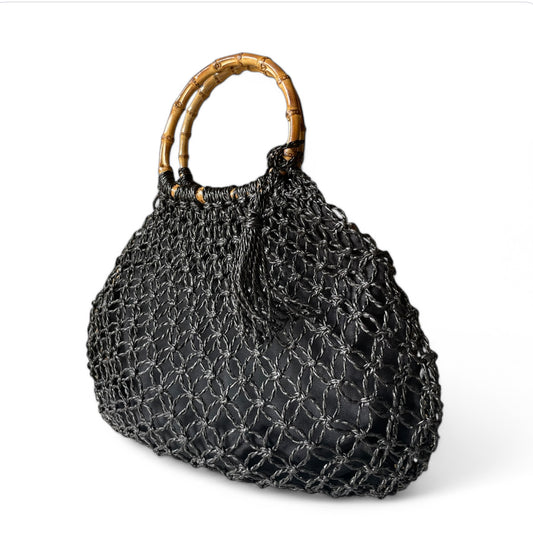 TARA Macrame Handbag with Natural Bamboo Handles | Premium Straw