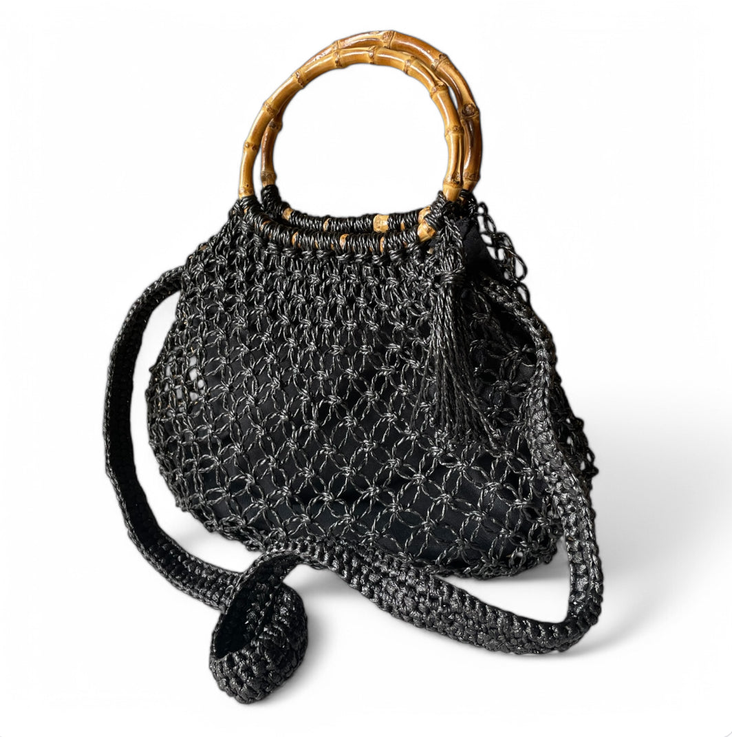 TARA Macrame Handbag with Natural Bamboo Handles | Premium Straw