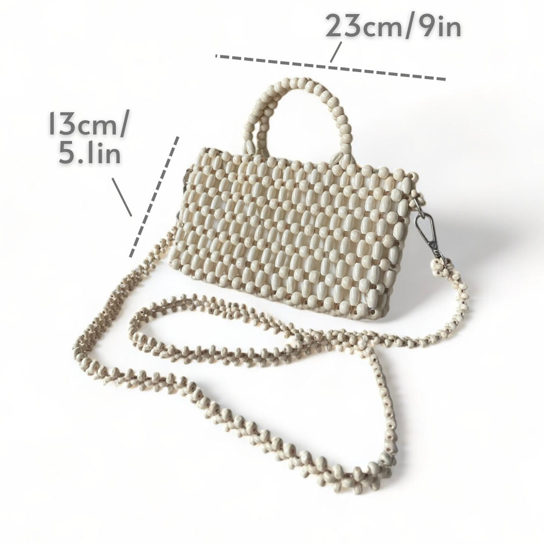 AMARA Beaded Handbag with Detachable Sling | Wooden Beads Collection