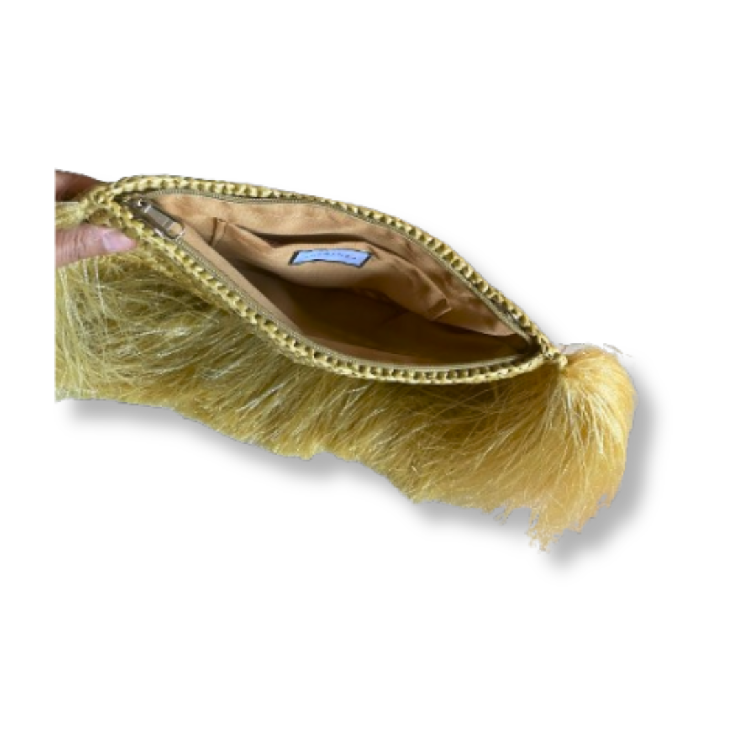 LUNA Handmade Half-Moon Clutch/Sling with Fringes | Premium Straw Bag