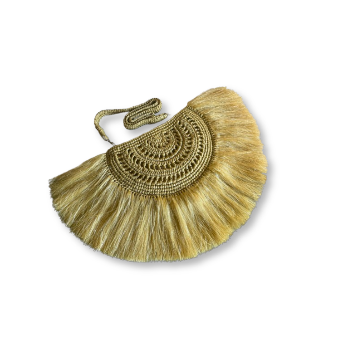 LUNA Handmade Half-Moon Clutch/Sling with Fringes | Premium Straw Bag