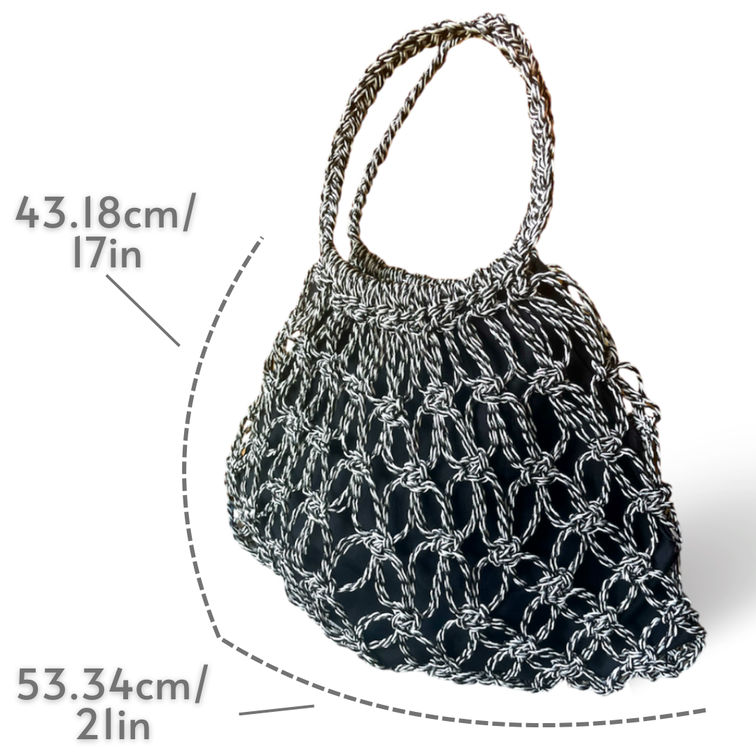 MARINA Handmade Macrame Net Tote Bag with Lining | Premium Straw Bag