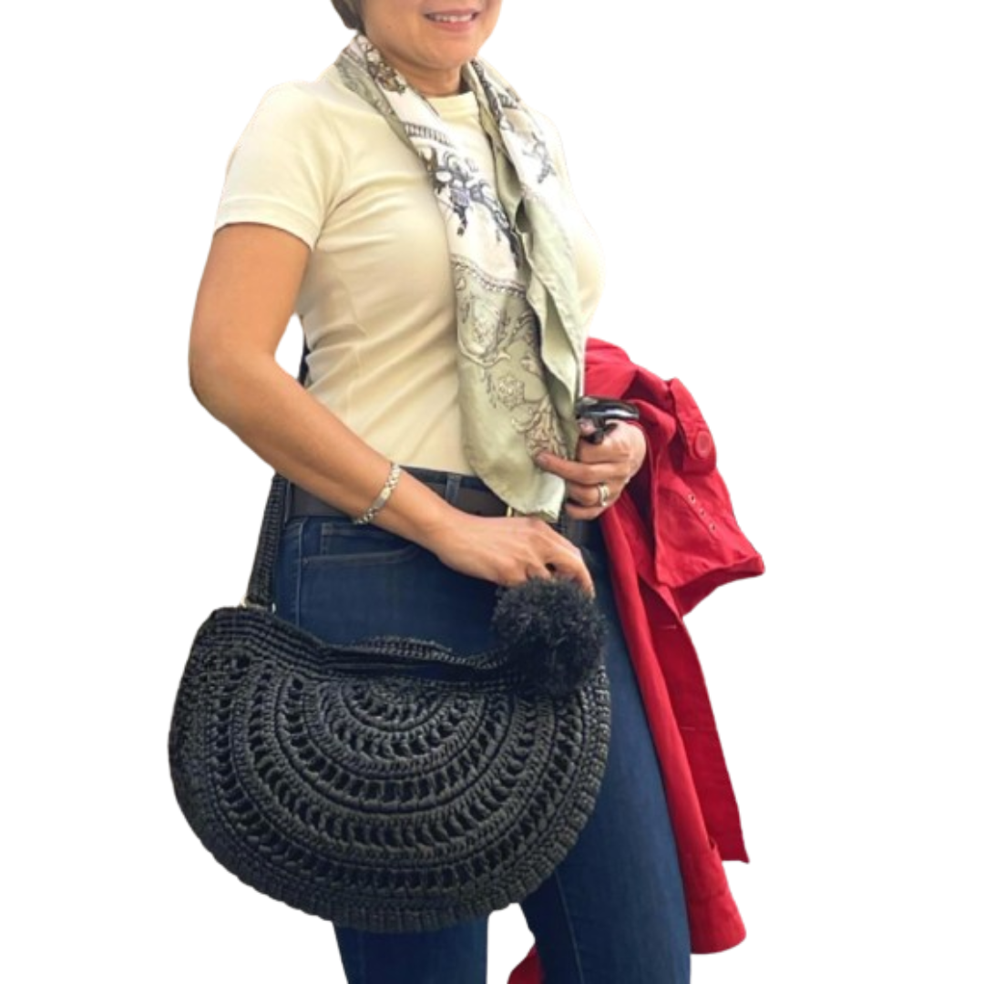 OLIVIA Handmade Half-Moon Crossbody Bag | Premium Straw Bag