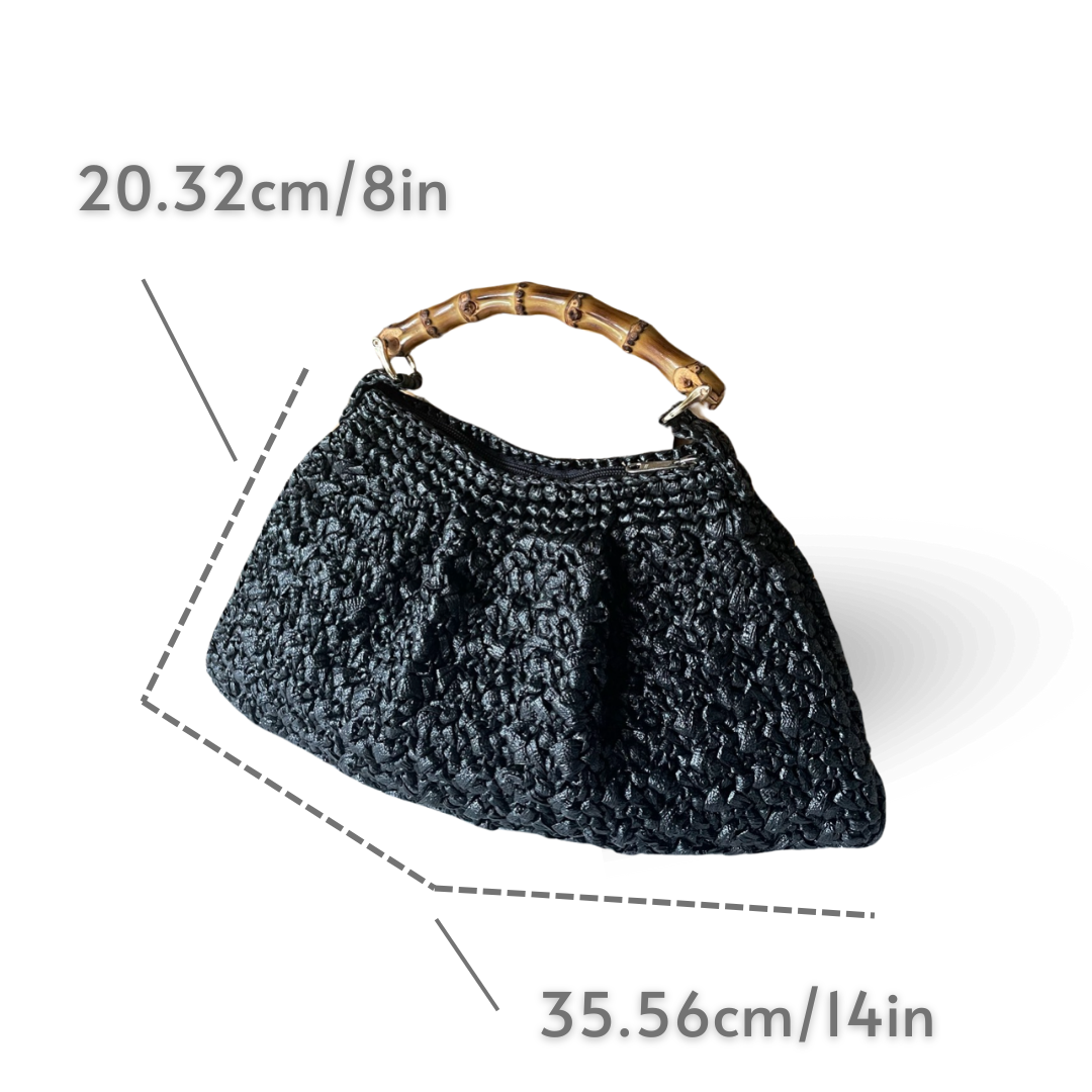 PICCOLA Handbag with Natural Bamboo Handle | Premium Straw Bag