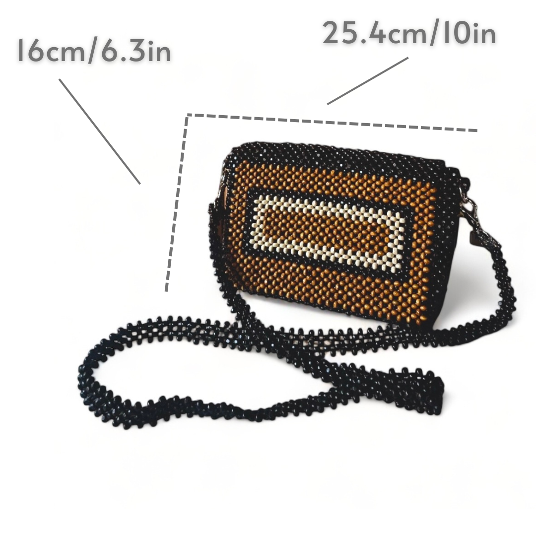 RAYA beaded clutch/aling in washed blue with black in casette design