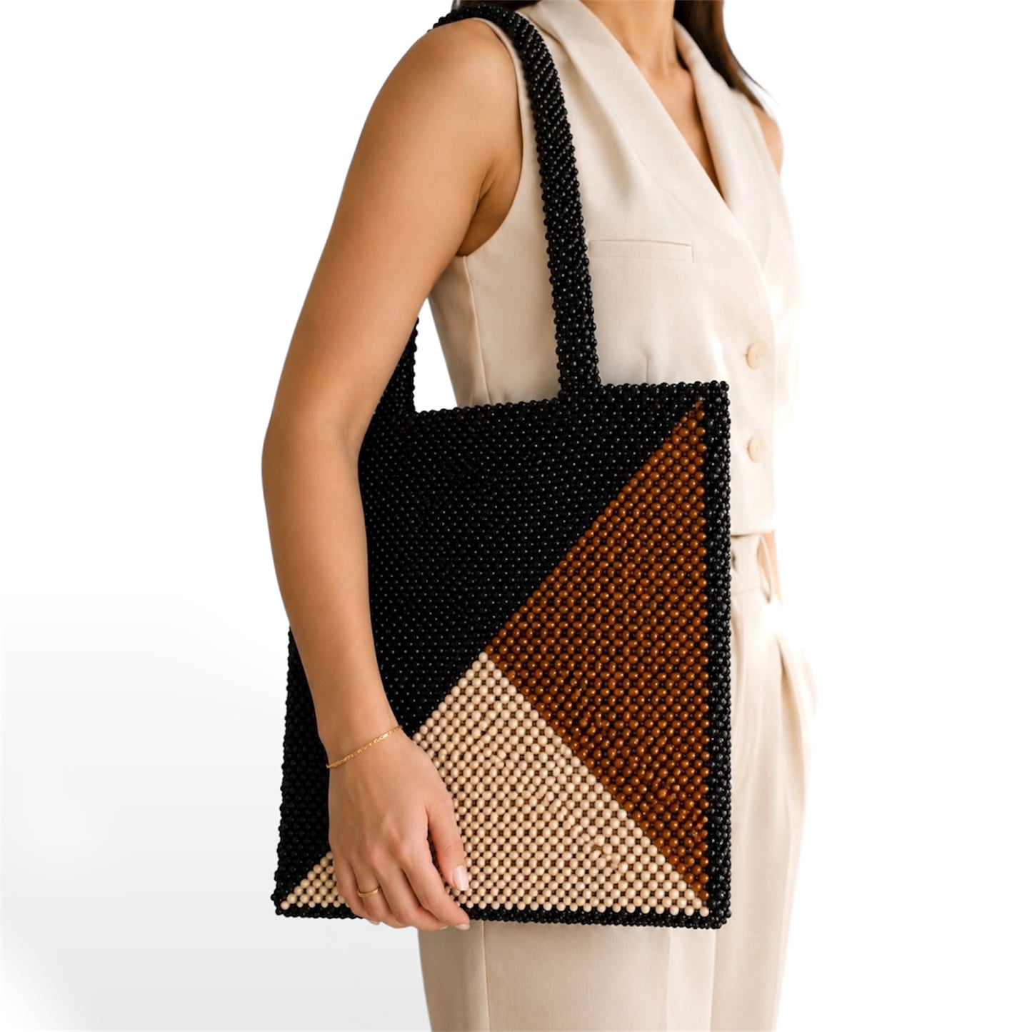 ALESSANDRA Beaded Tote Bag | Wooden Beads Collection
