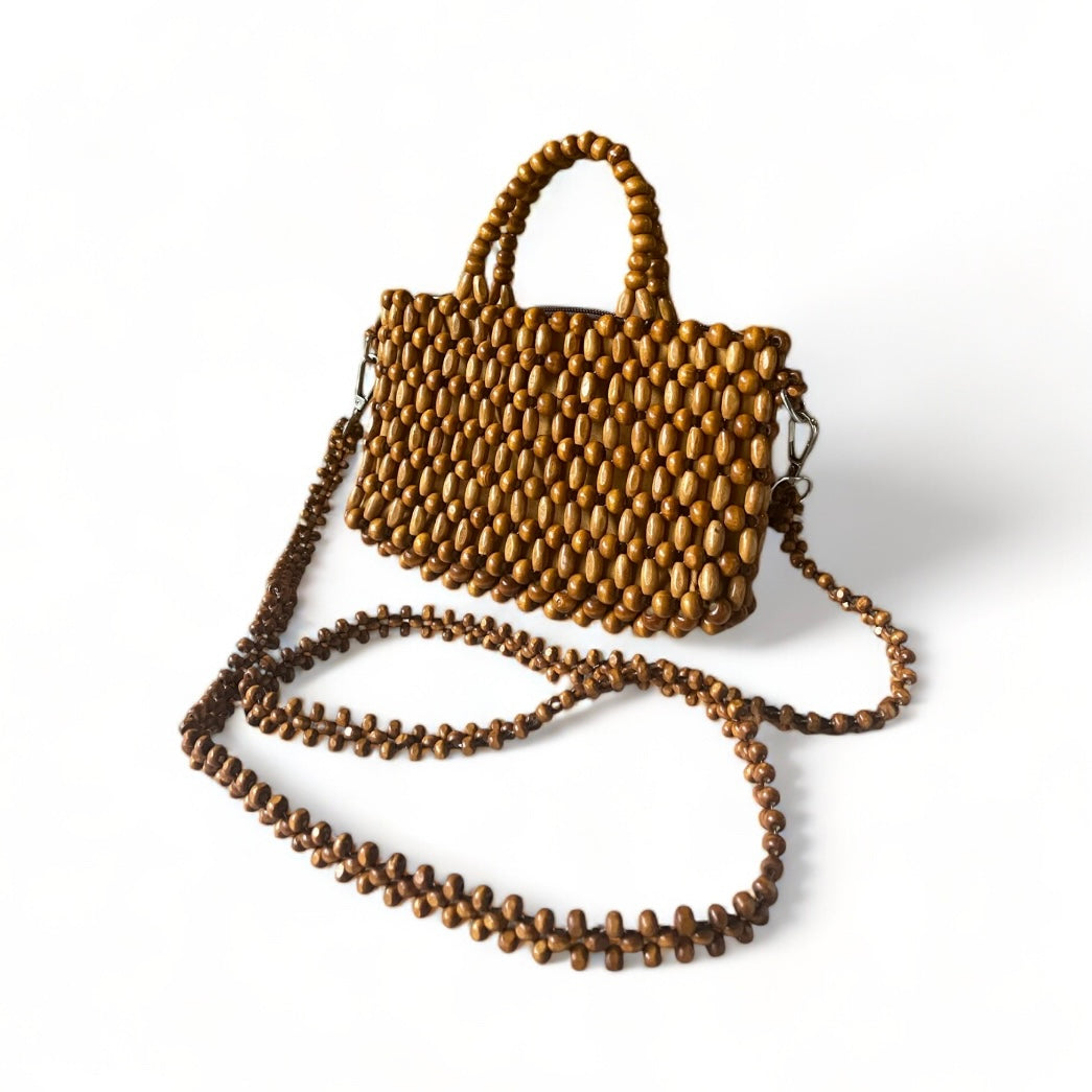 AMARA Beaded Handbag with Detachable Sling | Wooden Beads Collection