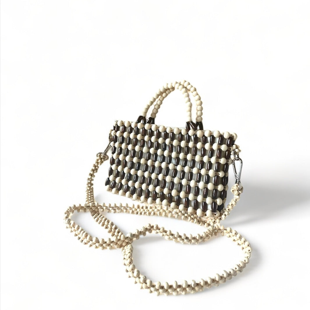 AMARA Beaded Handbag with Detachable Sling | Wooden Beads Collection