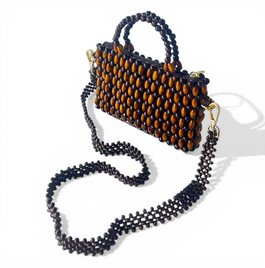 AMARA Beaded Handbag with Detachable Sling | Wooden Beads Collection
