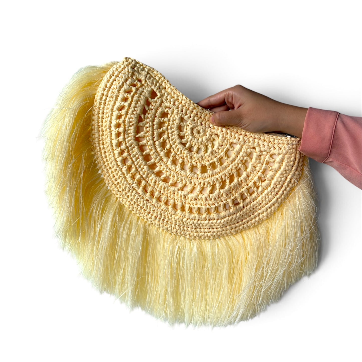 LUNA Handmade Half-Moon Clutch/Sling with Fringes | Premium Straw Bag