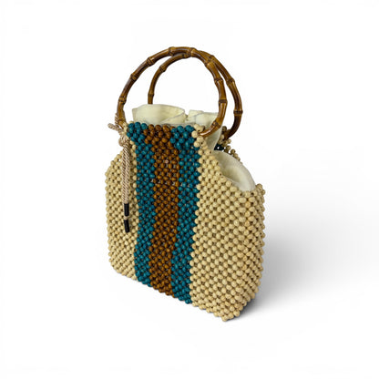 HANNAH Handbag with Natural Bamboo Handles | Wooden Beads Collection