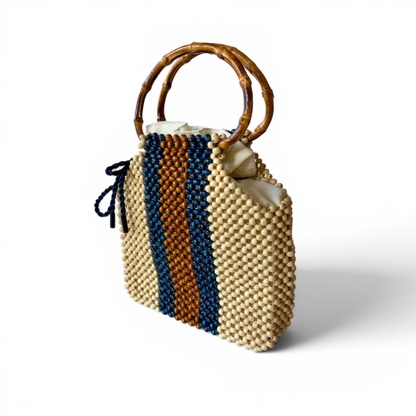 HANNAH Handbag with Natural Bamboo Handles | Wooden Beads Collection