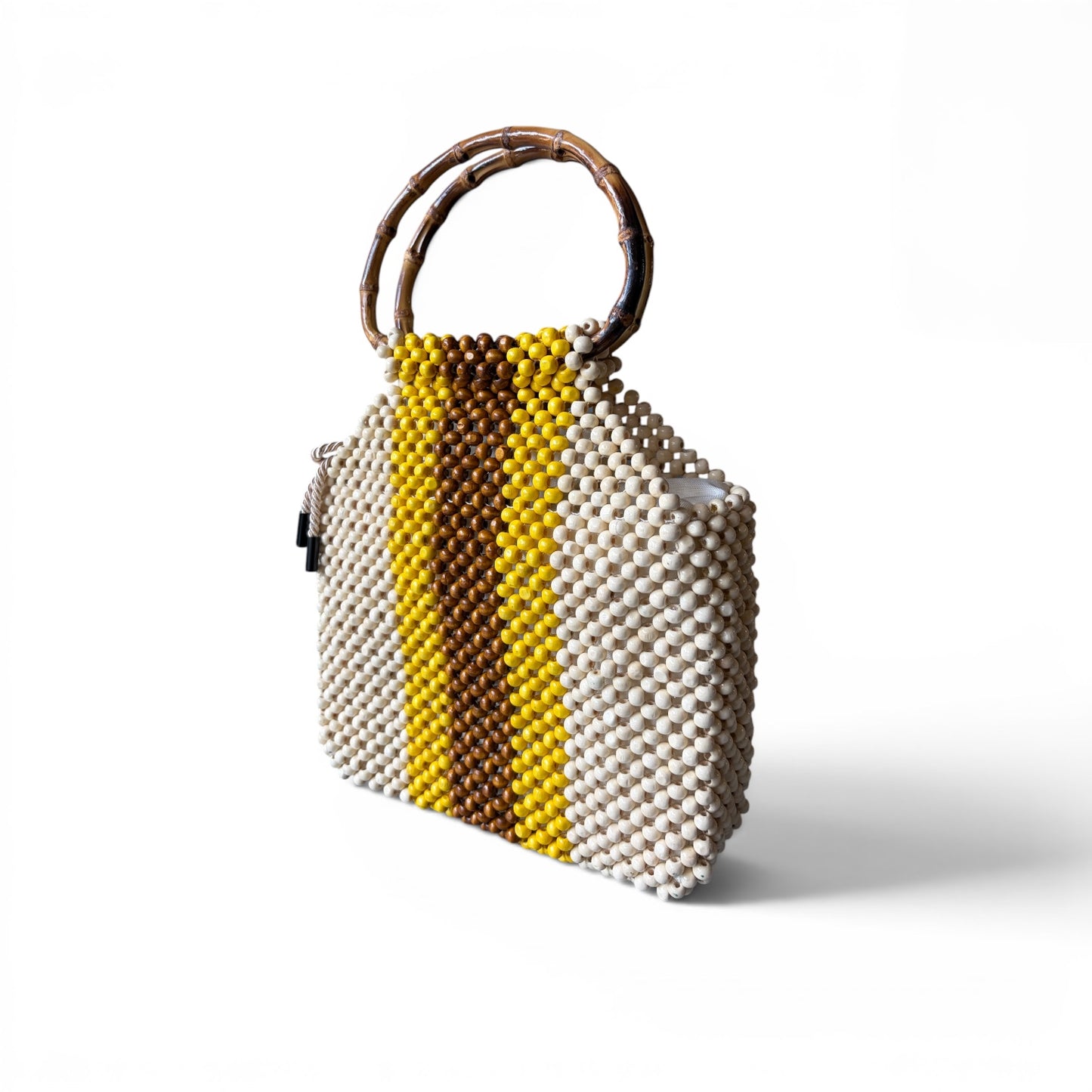 HANNAH Handbag with Natural Bamboo Handles | Wooden Beads Collection