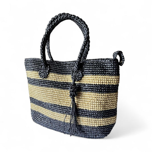 IVANNA Striped Beach Tote | Premium Straw Bag